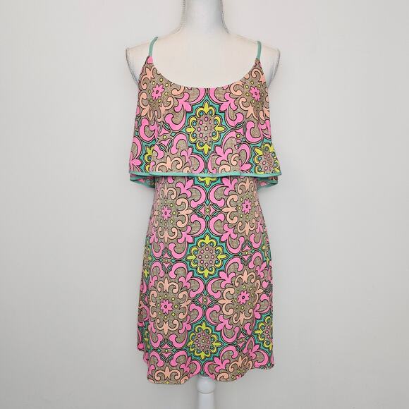 Judith‎ March Colorful Bright Pink Knee Length Dress Keyhole Back Size Medium - Picture 1 of 10
